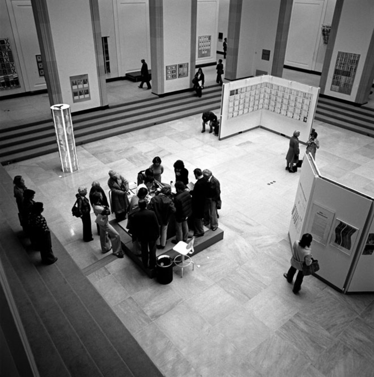 View of Walker Court during the exhibition, featuring the Xerox 6500 copier, 1976.