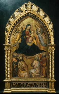 Virgin and Child with Angel and Four Saints, painting by Master of the Straus Madonna