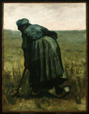 A woman with a spade, seen from behind, painting by Vincent van Gogh
