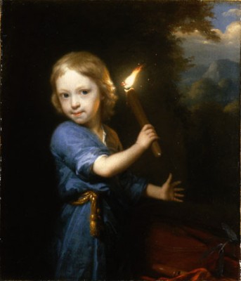 Boy Holding a Torch, painting by Godfried Schalcken
