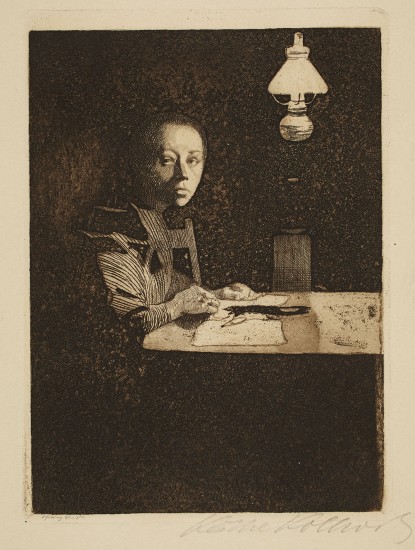 Käthe Kollwitz, Self-portrait at the table