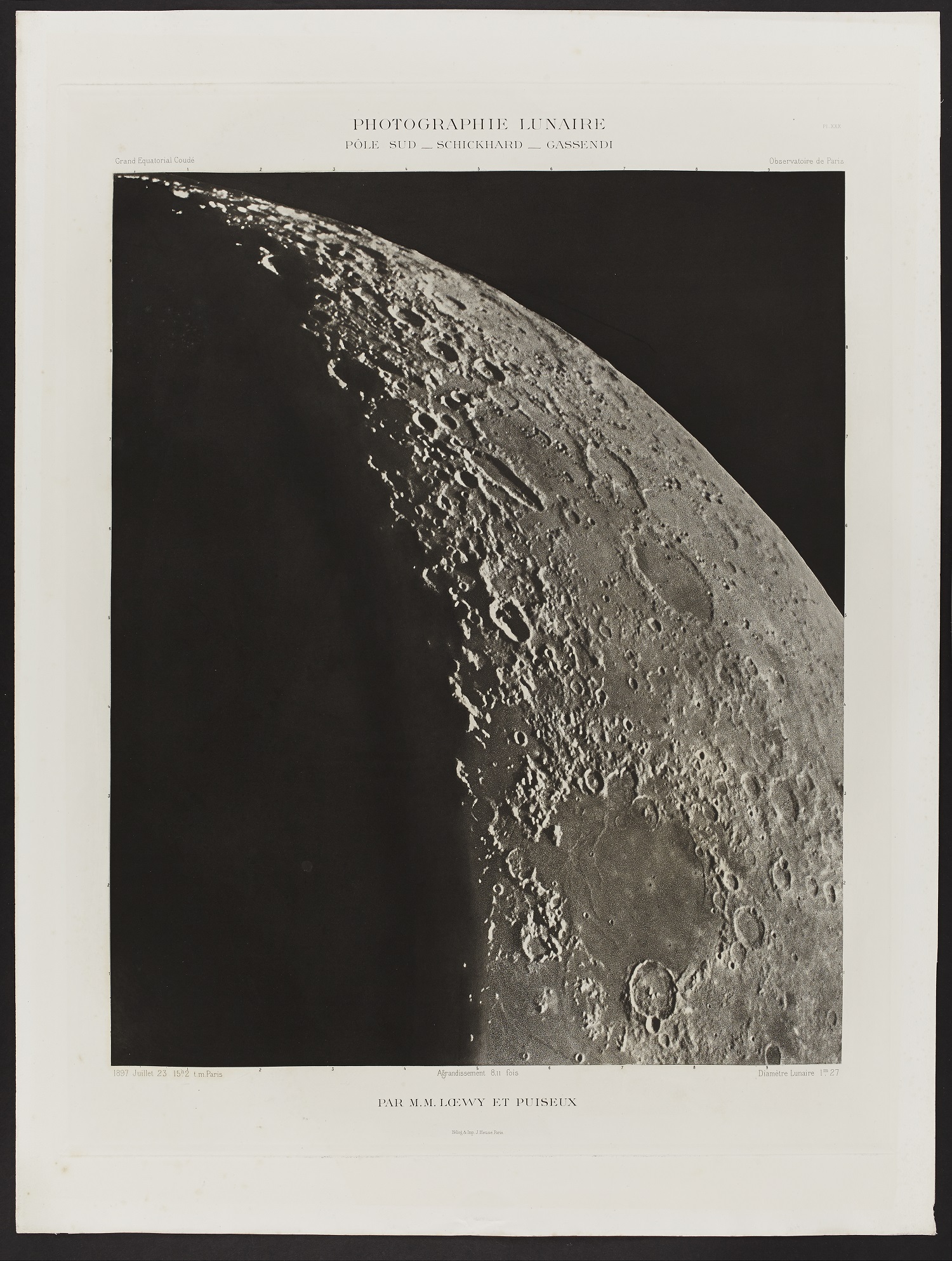 Black and white page from a book titled Atlas of the Moon featuring photographs of the moon.