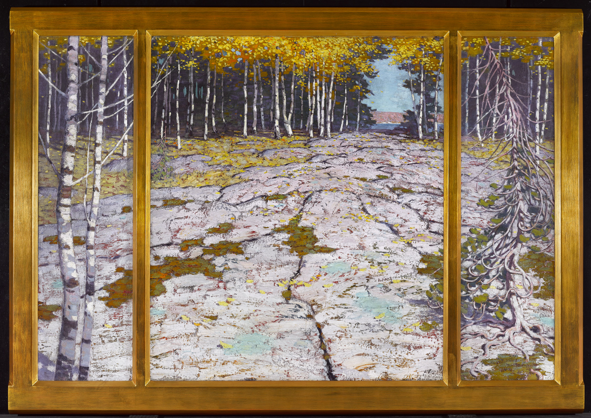 Lawren Harris's painting "Autumn Forest with Glaciated Bedrock, Georgian Bay."