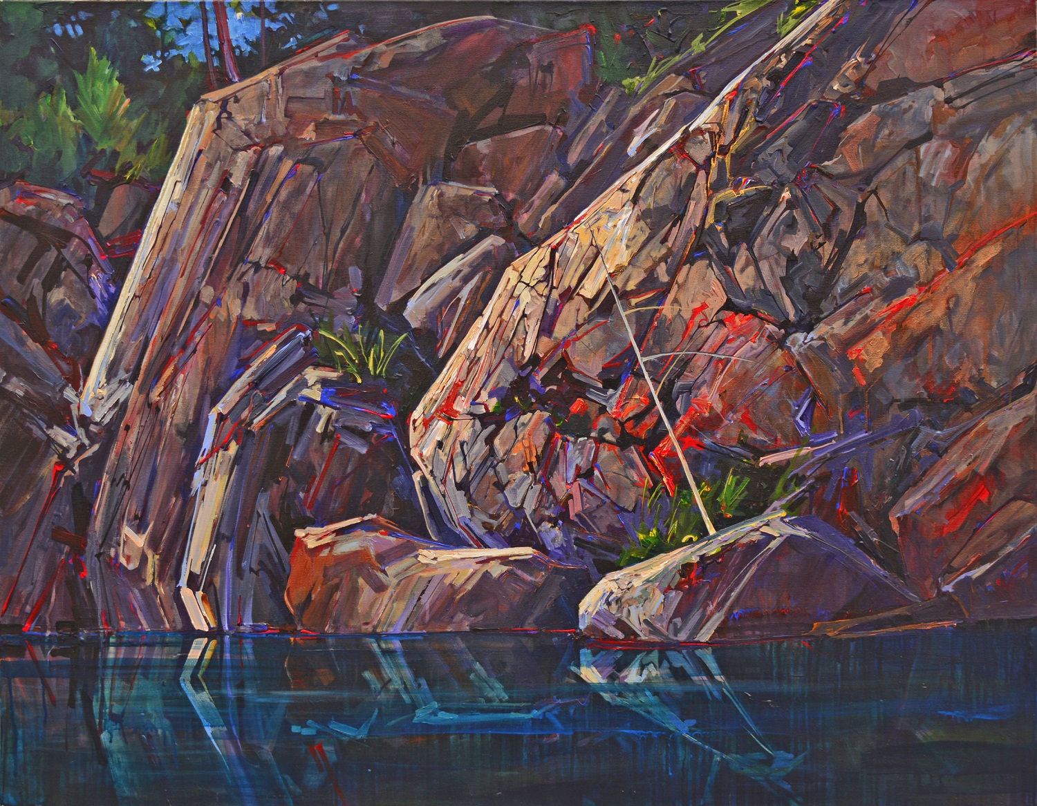 A painting of a rock face