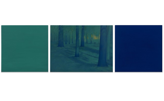 Robert Houle's painting of three canvases, titled "The Pines."