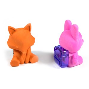 Two small erasers shaped like animals
