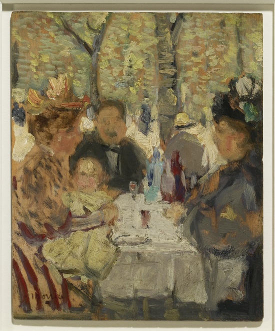 A painting of people eating lunch