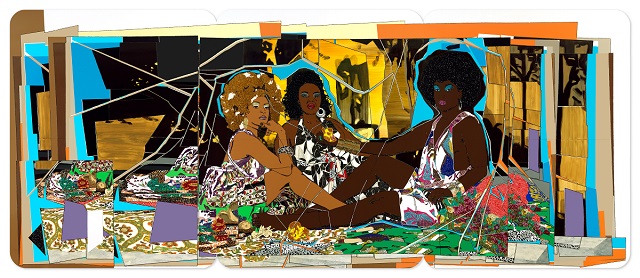 Three women depicted in a collage
