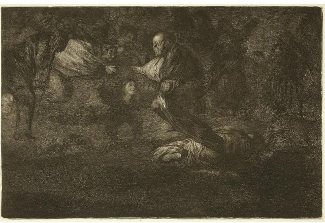 A sketch of a funeral scene