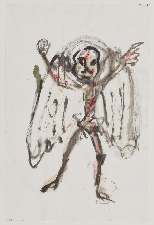 Child-like painting of a figure with wings