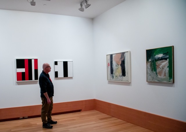 man infront of paintings