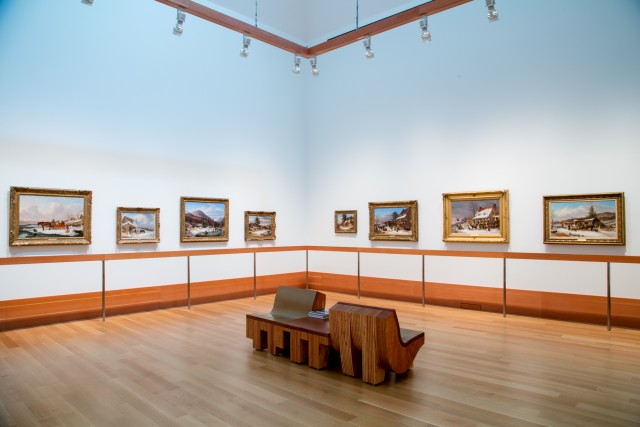 installation view of paintings