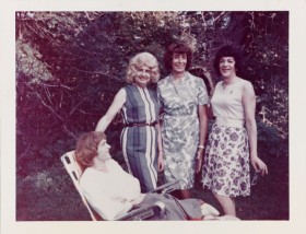 Susanna and three friends posing outside, 1960s