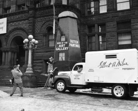 Promotional photographs being taken in front of Toronto City Hall 1955.