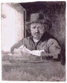 Rembrandt Drawing at a Window, 1648