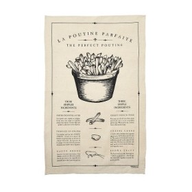 A towel featuring a recipe for poutine