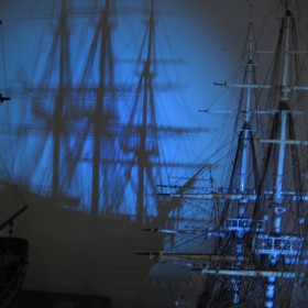 Photograph of a ship model shaddow