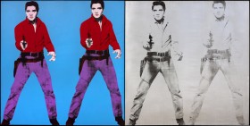 Andy Warhol. Elvis I and II, 1964. 4 Figures stand holding a gun out in front of them