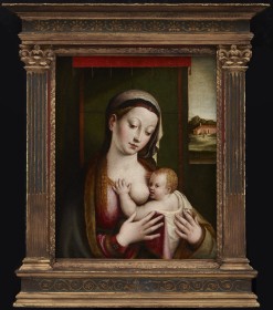 Barbara Longhi's Madonna and Child, A woman breastfeeds a baby by a window, framed by detailed columns