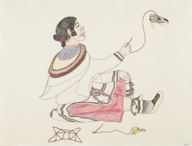 Pencil crayon drawing of a woman Playing at Ajagak