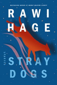 Image of book Stray Dogs by Rawi Hage with a blue cover and red silhouette of a dog dog