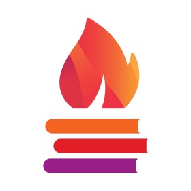 Family Fireside Chat logo - a red and orange flame above three lines that represent books