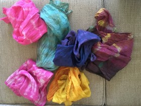 Group of colourful dyed textiles