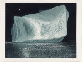 Etching of an iceberg at night 