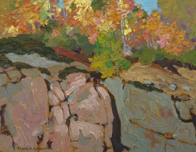 Franz Johnston. Autumn - Algoma, c. 1917. Oil on paperboard.
