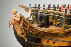 George Stockwell, Two-decker 50 Gun Warship, Bristol, Georgian Model, 1774. wood, varnished and painted; ivory or bone; copper alloy; glass.