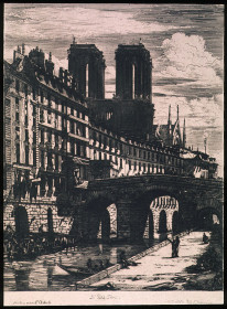 Image of a print of a city river