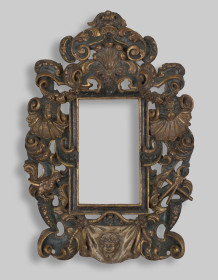 Spanish, Frame with Veronica’s Veil and the Instruments of Jesus’s Passion, 1700-1775. Wood with polychromy and gilding. 