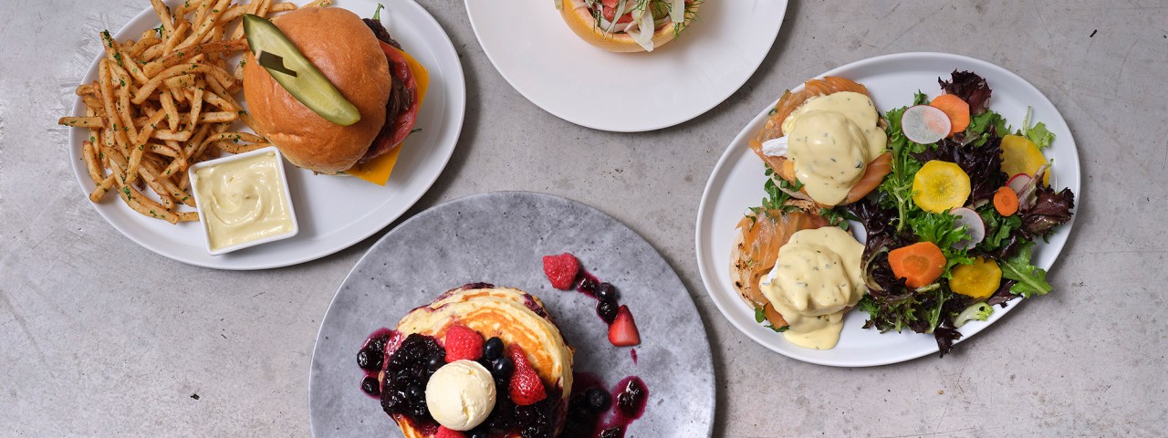 AGO Bistro Brunch: four plates with brunch items