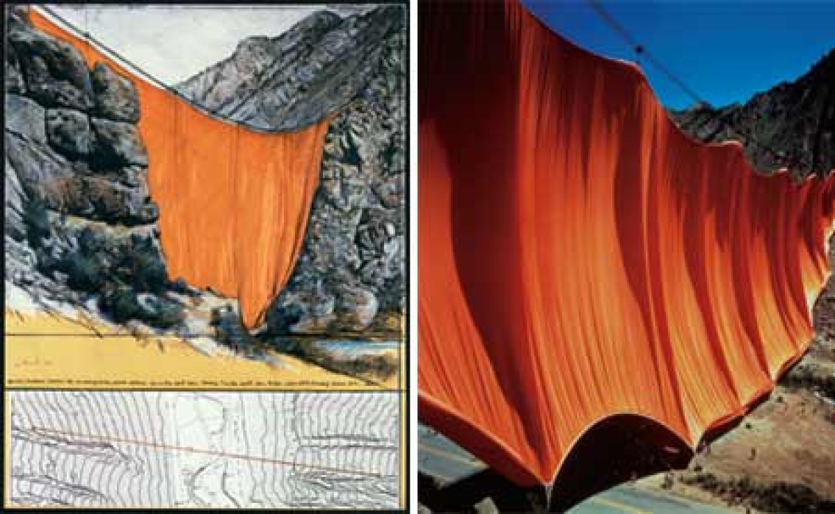 Valley Curtain, Project for Colorado, Grand Hogback, 1971,Valley Curtain, Rifle, Colorado, 1970–72.  