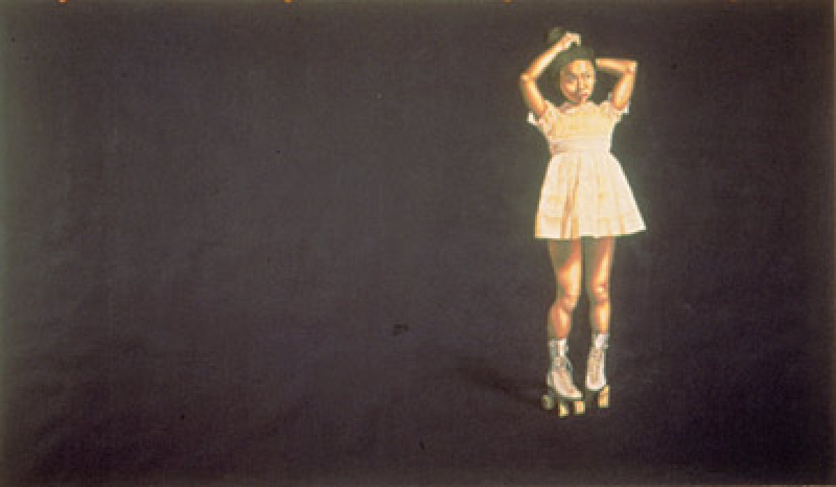 Su-en Wong, Big Dark Painting with Girl in White Skate Gear, 1999,