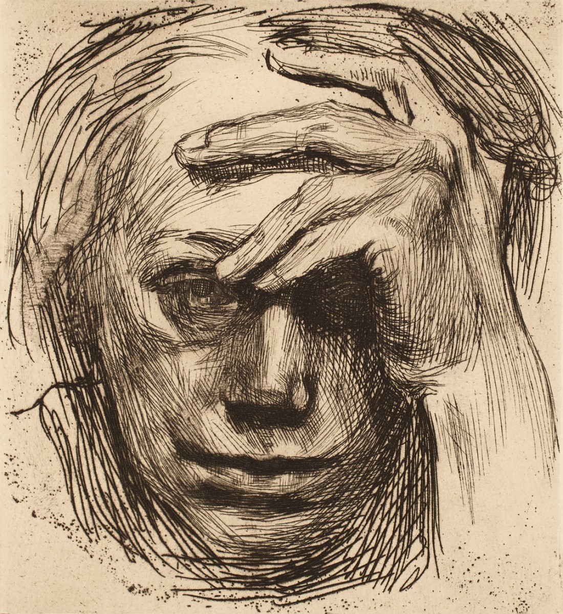 kollwitz Self-portrait with hand to forehead