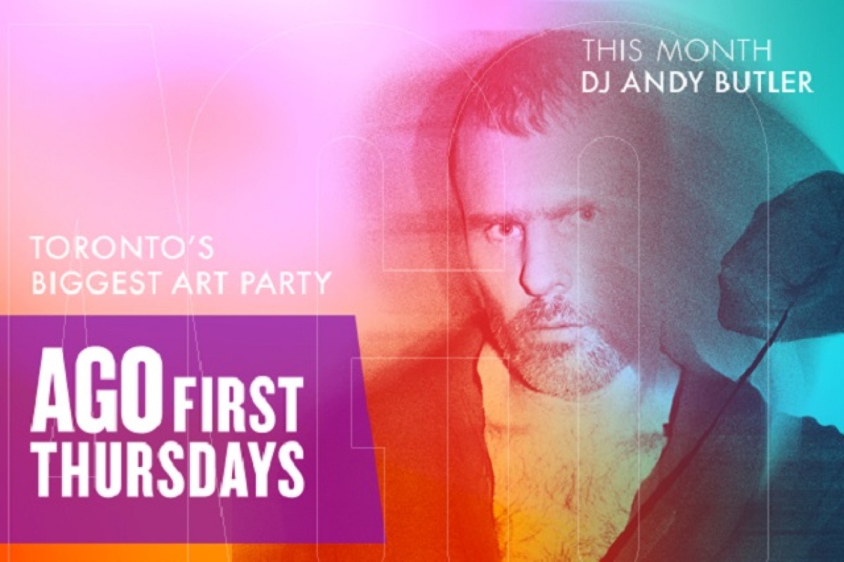 An advertisement for the AGO First Thursday in June 2018 featuring DJ Andy Butler.