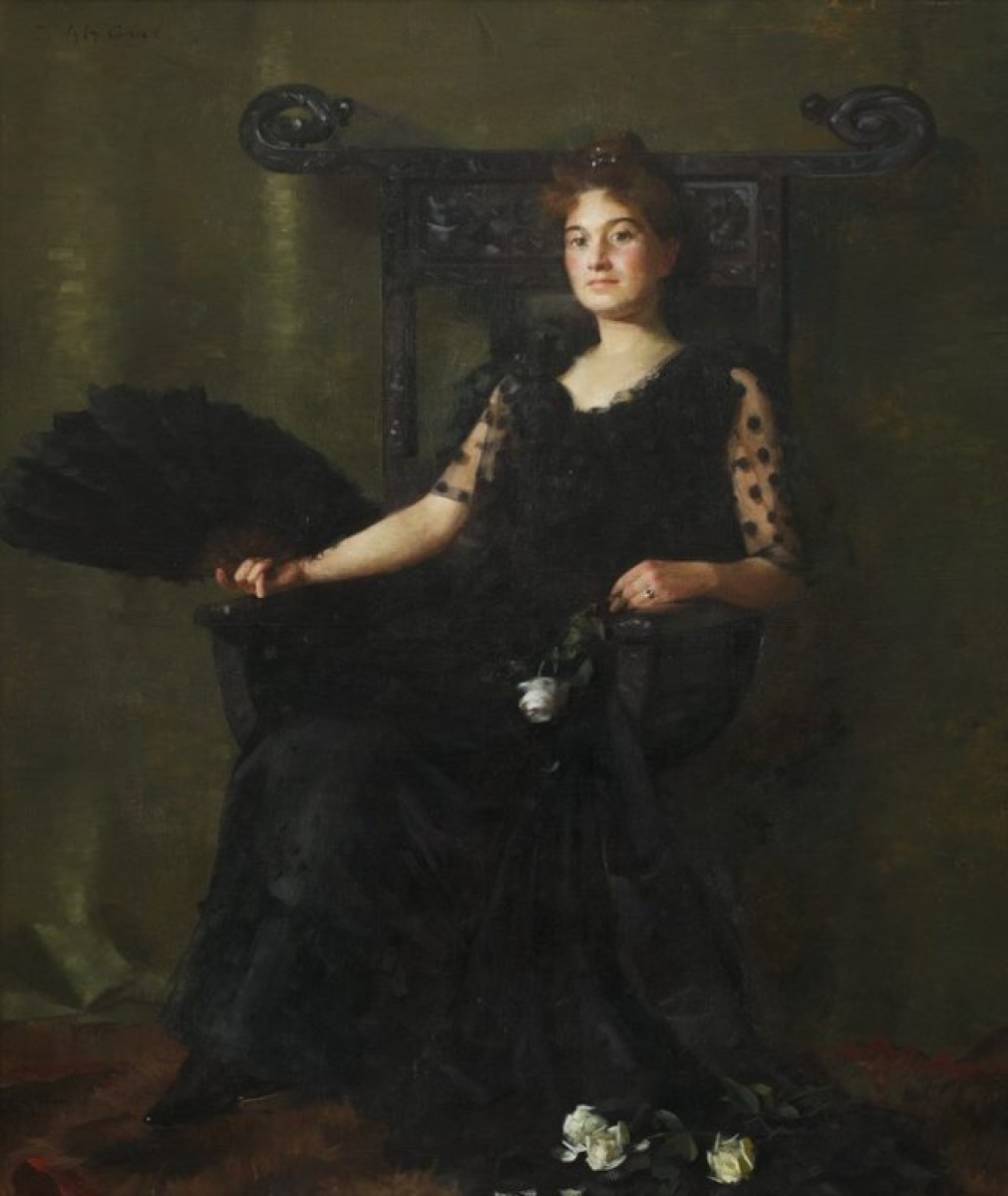 A women in a painting sitting
