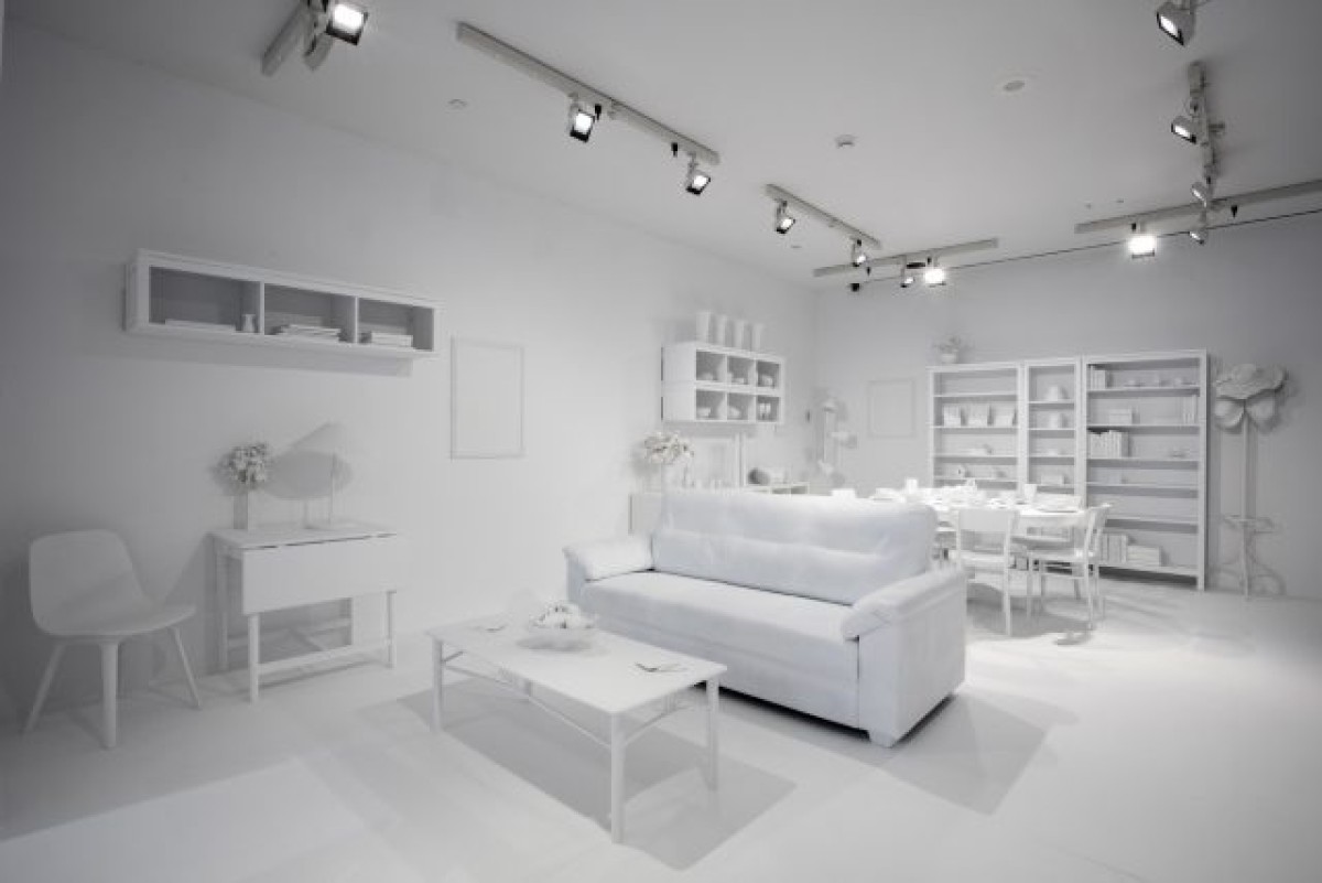 An all white room and furniture 