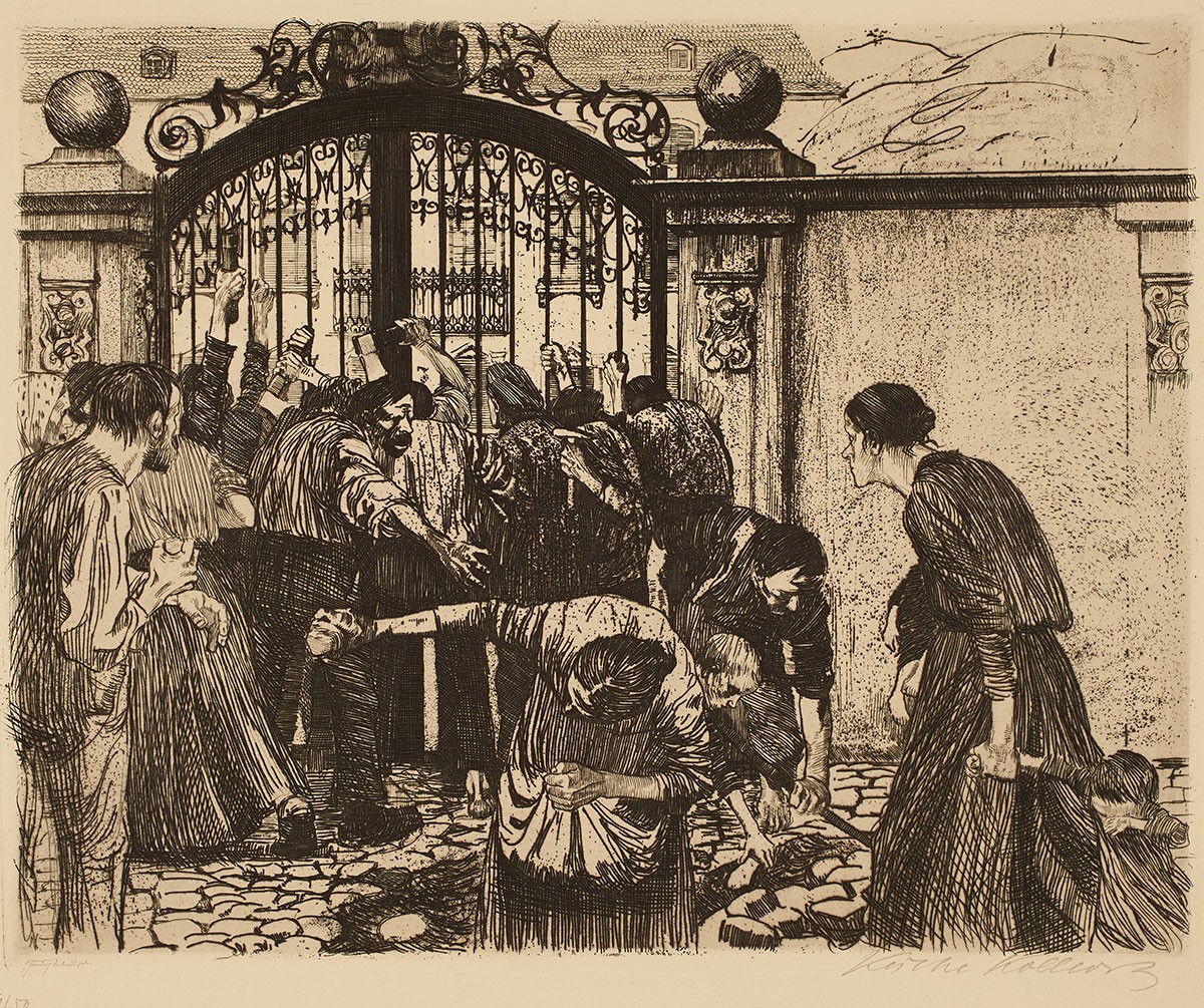Käthe Kollwitz, Storming the Gate Plate 5 from A Weavers’ Revolt