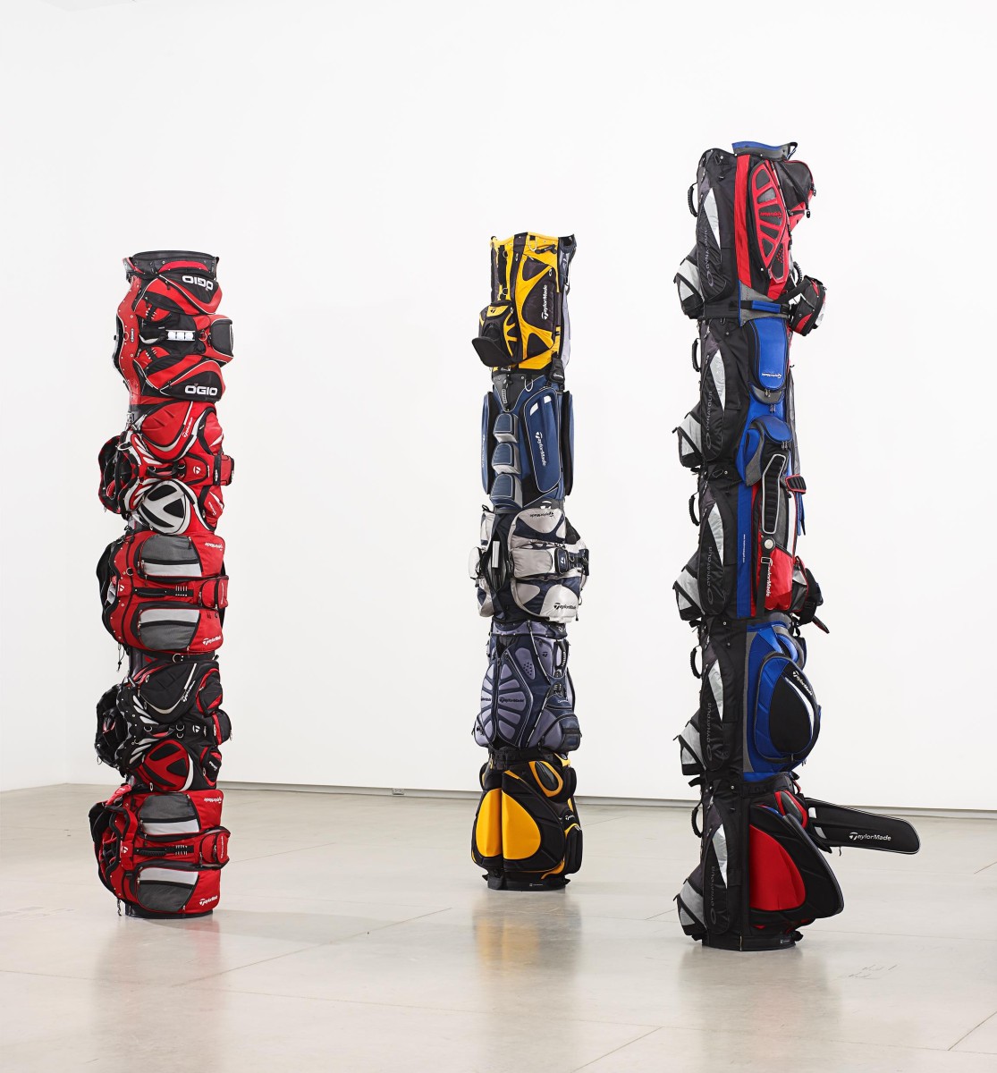 Brian Jungen, three works left to right, 1980, 1970, 1960 