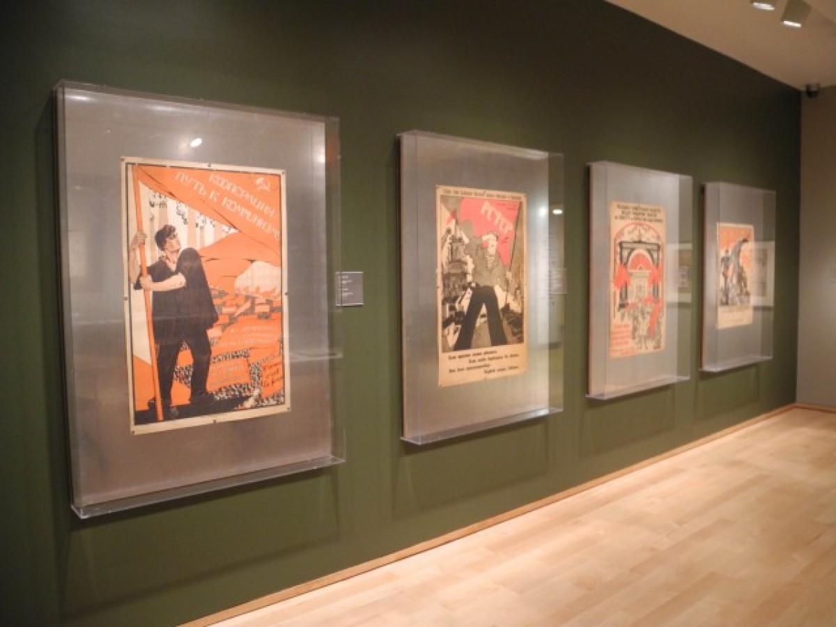 Installation view from the exhibition Constructing Utopia: Books and Posters from Revolutionary Russia, 1910-1940