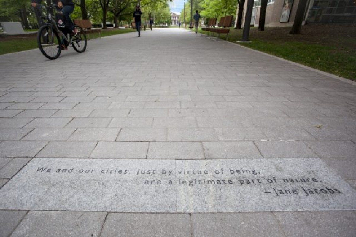 Quote engraved in sidewalk