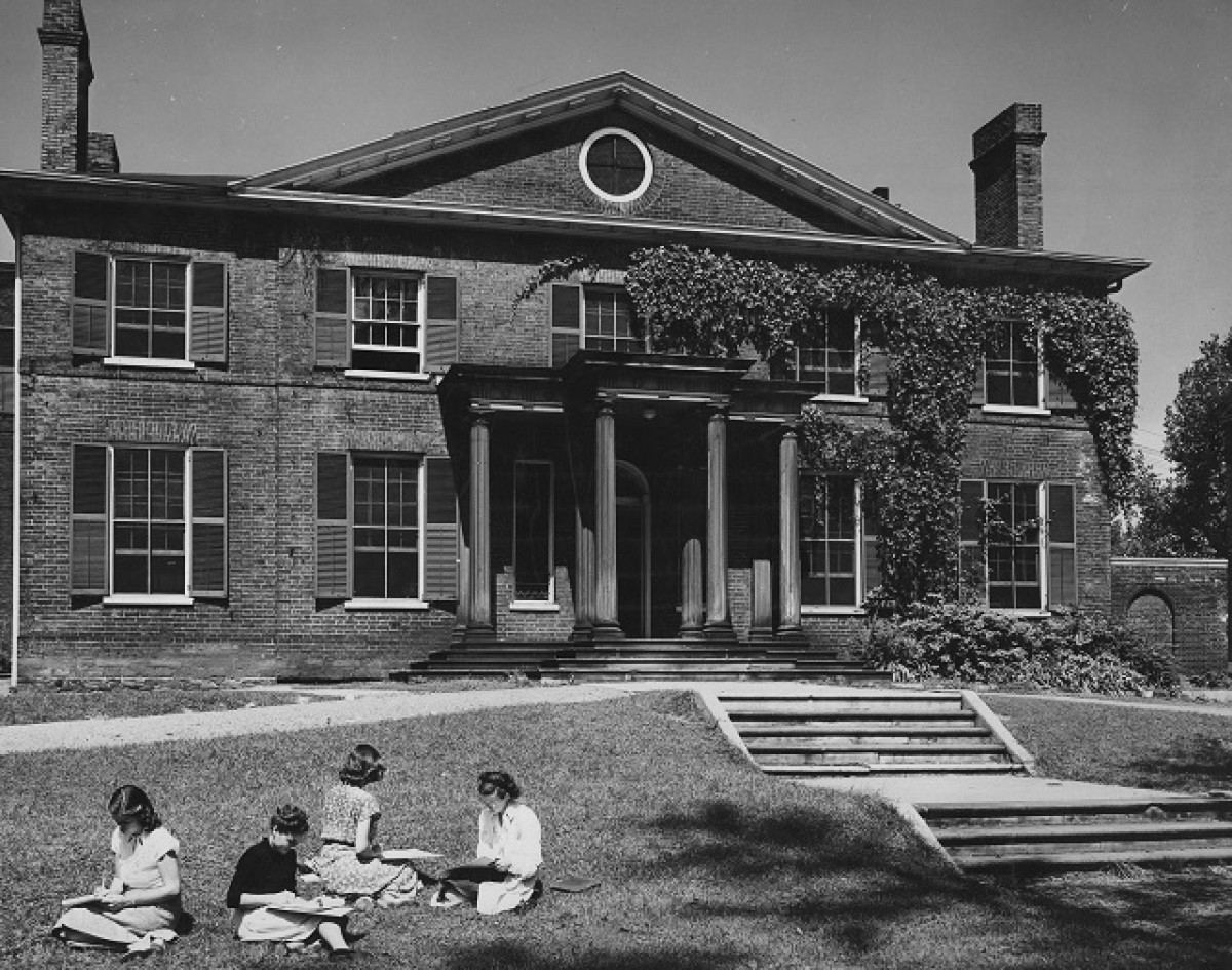 black and white image of the grange house