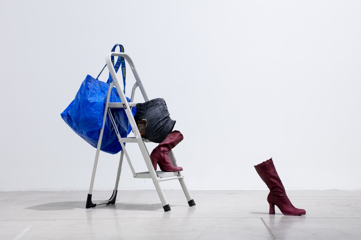 Image of shoes, bag and stool