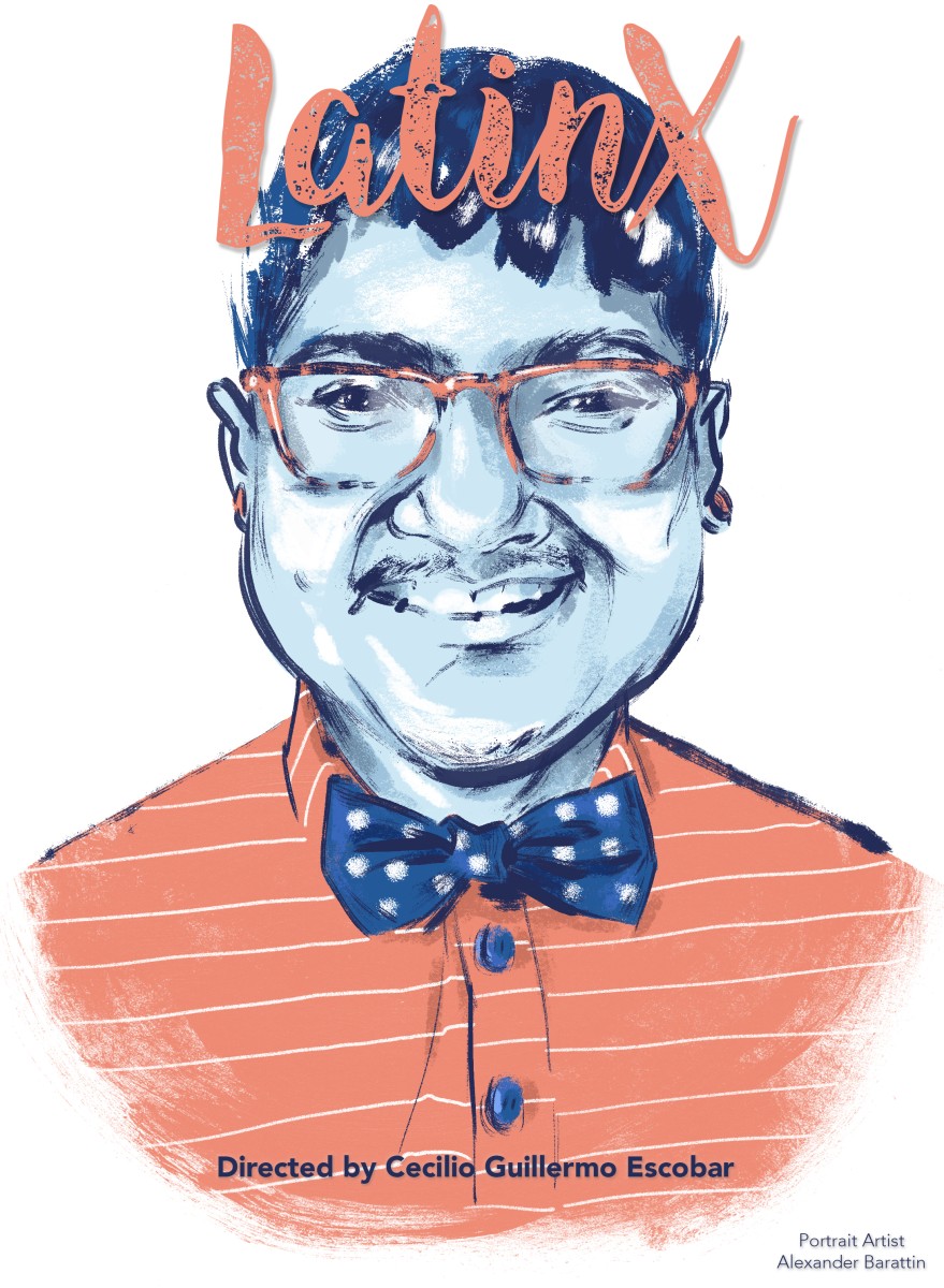 poster for the film Latinx featuring the face of a person with glasses and a moustache