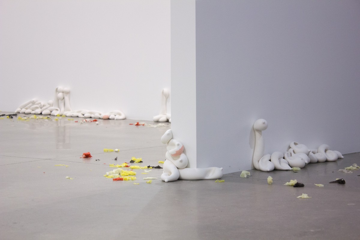 White sculpture installation of Polyps on ground by Robert Anthony O'Halloran