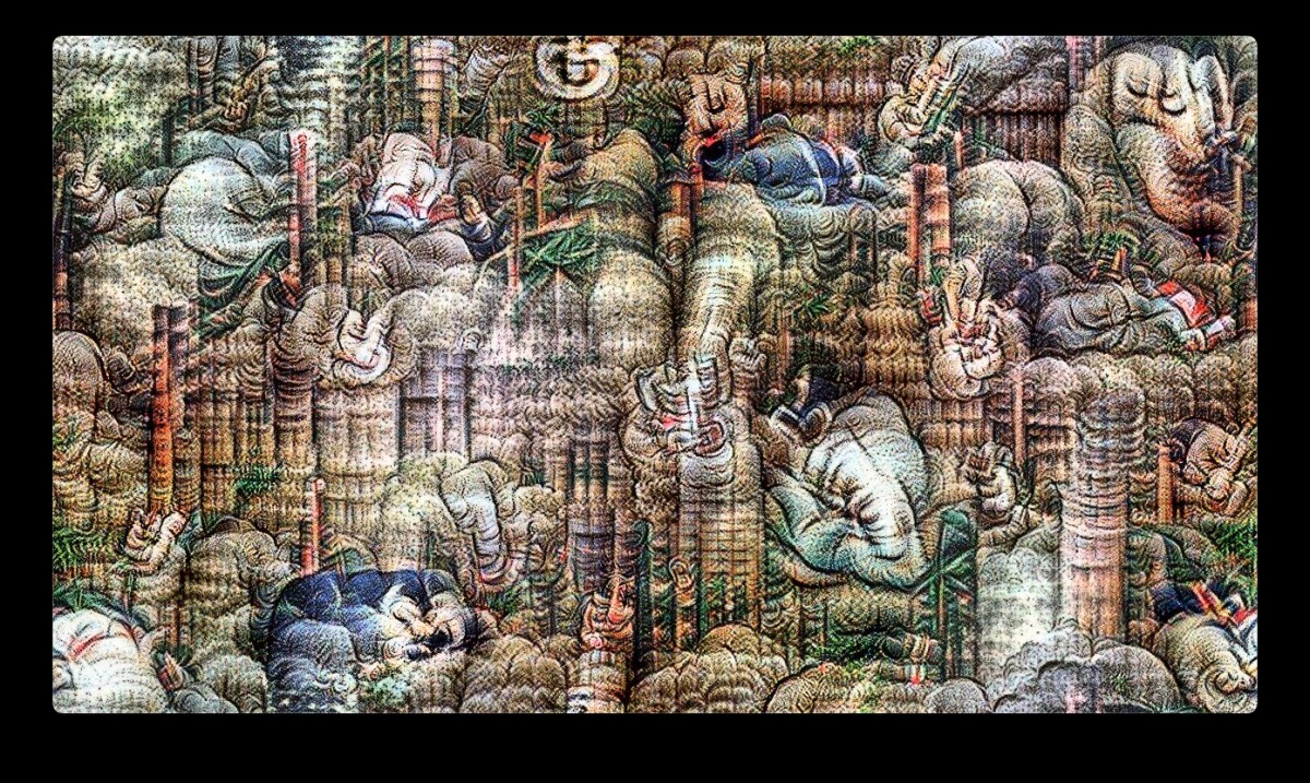 Debashis Sinha, The Elephant Headed God Ganesh Sleeps in the Bamboo Grove (neural network output image), 2021