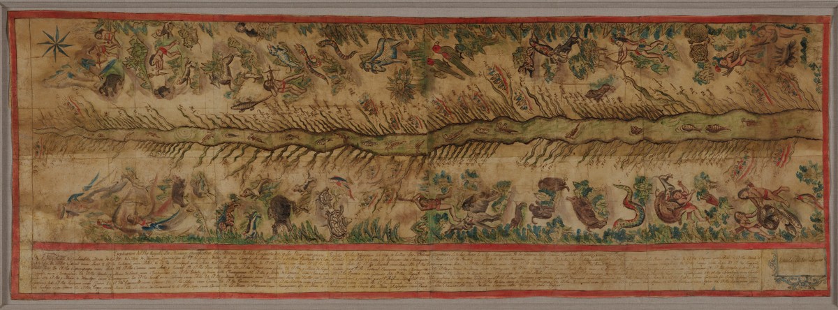 a wide, horizontal hand drawn map of the Ucayali River in Peru, circa 1810-12. 