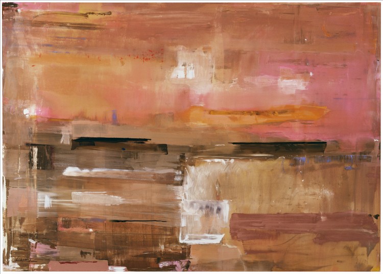 Pink, orange and beige abstract painting by Helen Frankenthaler